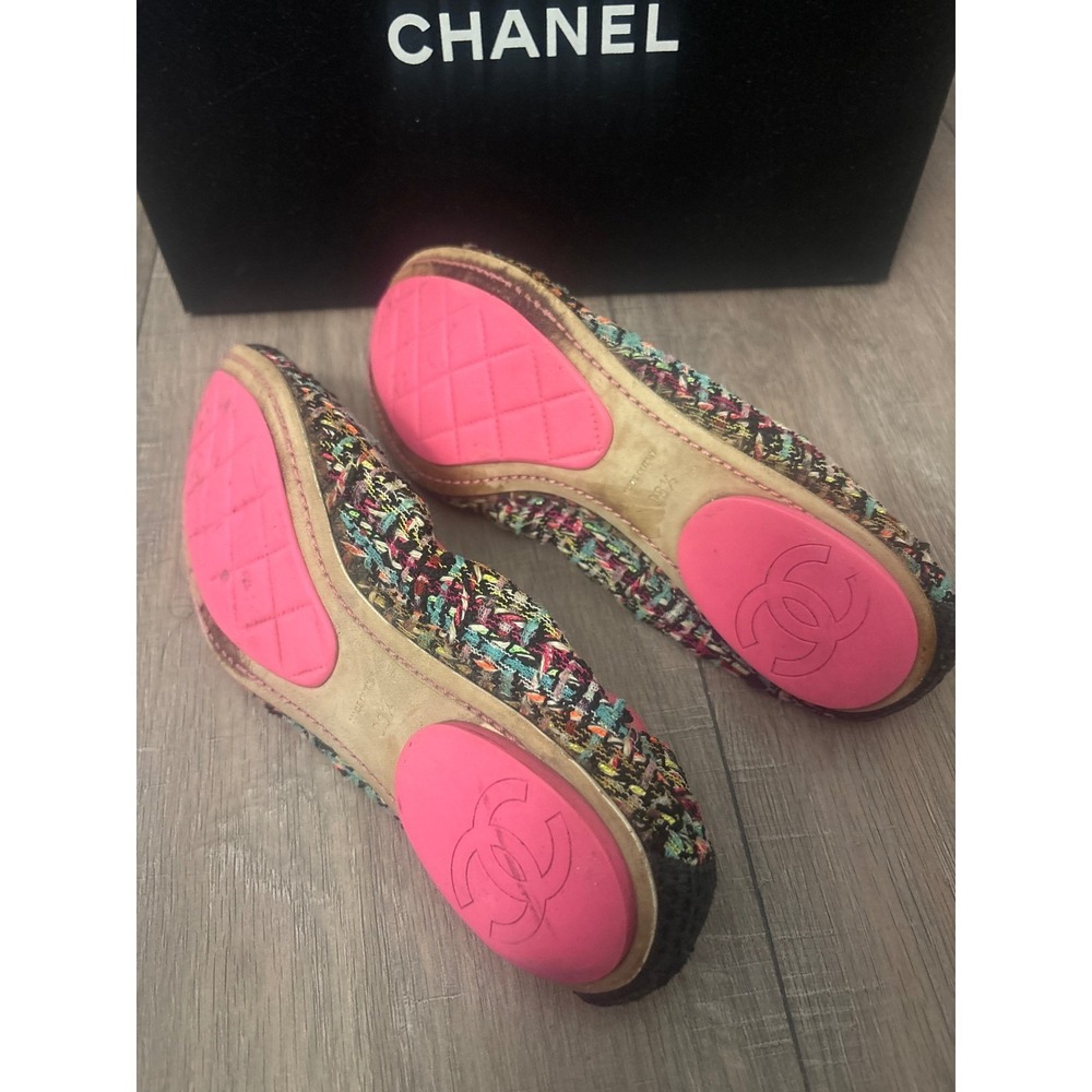 Chanel Multicolor Tweed Cap Toe Ballet Flats Pink Trim CC - Picture 5 of 6